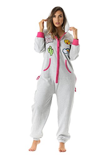 6456-GRY-XS #followme Adult Onesie with Patches Pajamas Jumpsuit