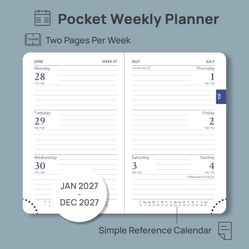 POPRUN Small Pocket Calendar 2027 for Purse, Mni Size Pocket Planner, Mini Size 3" x 4.5", Pocket Weekly Planner (JAN 2027-DEC 2027) Weekly and Monthly Overview, Soft Cover - Lilac - Image 3