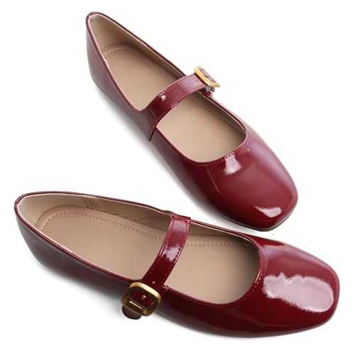 Image of TN TANGNEST Leather Flats for Women Comfortable Square Toe Slip On Flats Soft Work Flats Retro Mary Jane Flats