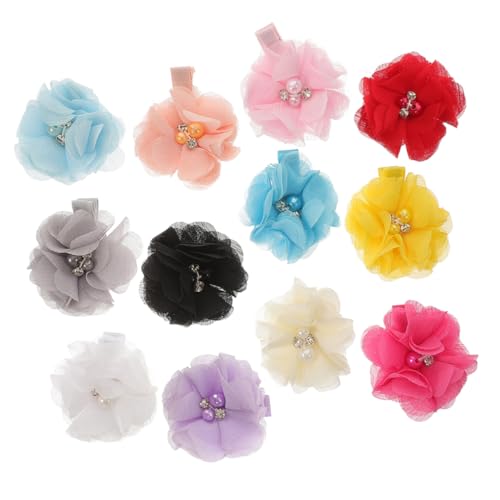 Sosoport 12pcs Mixed Color Pet Hair Headdress Flower Dog Hair Clips Cat Barrettes for Grooming Photo Shoots Parties Durable Non Fading Pet Accessories