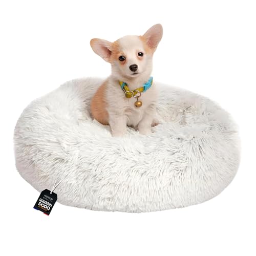One PETS-TOP Rundes Haustierbett, Donut Hundebett, Katzenbett weich Donut-Bett mit abnehmbarem, waschbarem Bezug, Komfortabler Schlafplatz für Katzen & kleine bis mittelgroße Hunde (60x60x17cm)