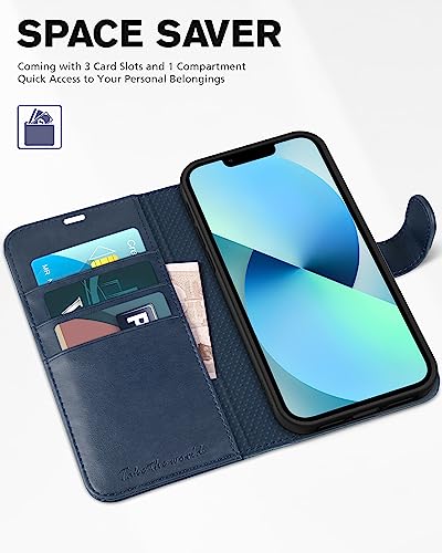 TUCCH Wallet Case for iPhone 13 Mini (5.4") 2021 5G, PU Leather Magnetic Folio Book Case with [RFID Blocking][Card Holders][Shockproof TPU][Viewing Stand] Compatible with iPhone 13 Mini, Dark Blue - Image 6