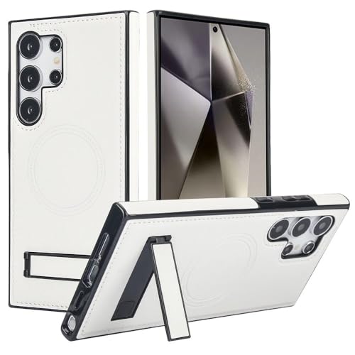 Étui magnétique en cuir pour Samsung Galaxy S24 Ultra avec support discret, blanc