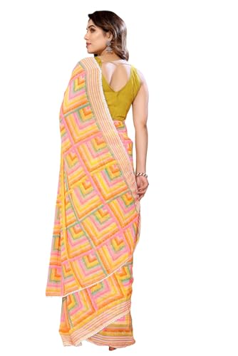 Image of ROOP SUNDARI SAREES Readymade Pleated Pre Drape Stitched Floral Printed Georgette Saree For Women's With Lace Border & Blouse(Ready To Wear One Minute)