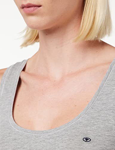 TOM TAILOR Damen Basic Top mit Logo-Stickerei 1032034, 11282 - Silver Grey Melange, 3XL 3