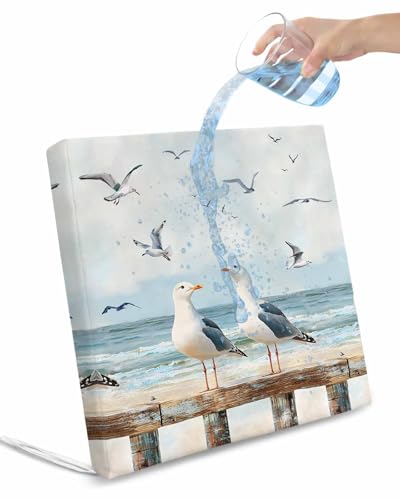 2 Pack Coastal Seagull Waterproof Cushion Covers with Ties, Outdoor Patio Chaise Lounge Chair Seat Cushion Slip Covers Replacement(Only Cover) Summer Beach Ocean Birds Retro 20