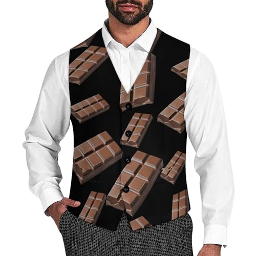 Chocolate Bar Trendy Vest Suit for Men V Neck Formal Dress Waistcoat Vests Business Slim Fit