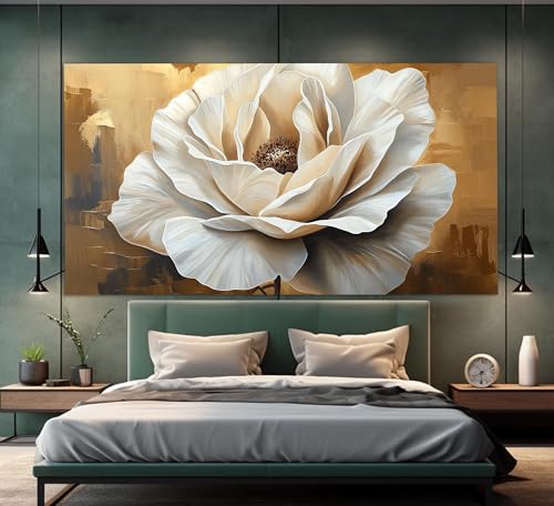 Tableau abstrait de fleurs blanches sur toile fond doré - 2