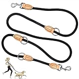 Verstellbare Hundeleine - 2M , 11mm Dickes Nylon Geflochten Leine Hund mit Karabiner, Multifunktional Doppelleine Joggingleine Trainingsleine für Kleine/Mittlere/Große Hunde - Schwarz