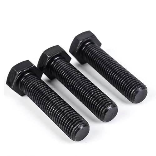 Image of M6-1.0 x 12mm Hex Head Screw Bolt, Carbon Steel Grade 8.8, Black Oxide Finish,Metric Thread, Hexagon Head Bolts for Hardware Furniture Machinery,30 PCS