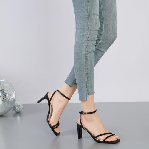 Image of RIBONGZ High Heels for Women Kitten Heeled Sandals with Ankle Strap Round Open Toe Strappy Stiletto Heels Comfort Summer Wedding Party Evening Prom Daily Dressy Shoes