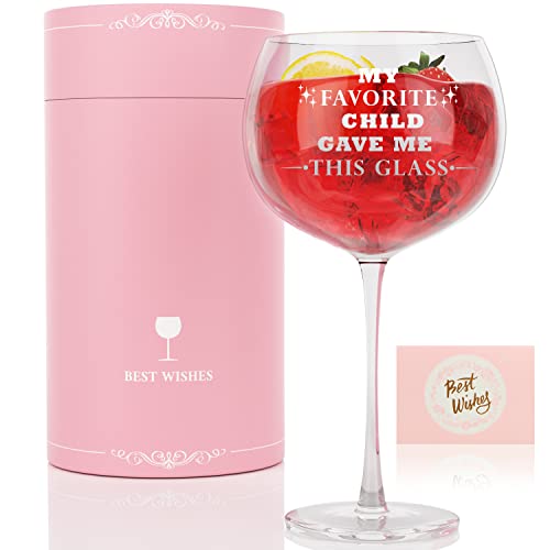 Mothers Day Gifts For Mom From Daughter Son -My Favorite Child Gave Me This Funny 25Oz Wine Glass For Mom Gift Ideas- Best Birthday Valentines Day Christmas Retirement Anniversary Presents For Mom #TOP21