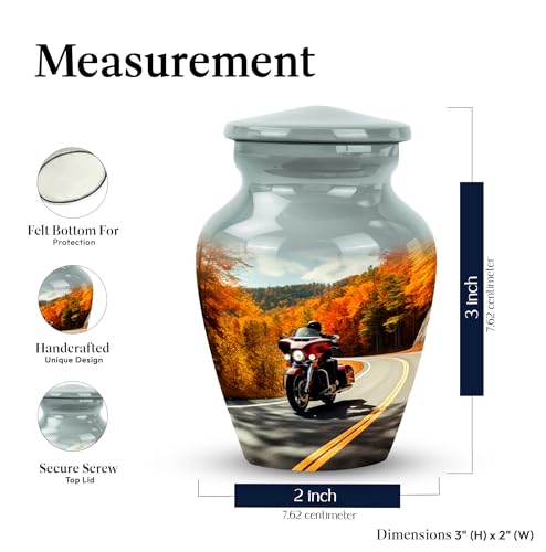 Image of Motorcycle Urn - Mini Urn for Ashes Adult Small - Mountain Small Urns for Mom & Dad - Cremation Urns for Ashes Adult Male for Funeral 3 Inch