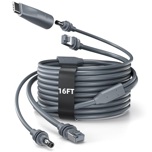 DuHeSin Starlink Mini Ethernet Cable with Power Cord, 3 in 1 - RJ45 to RJ45 / DC to DC/DC to C, Replacement Waterproof Extension Starlink Mini Cable Accessories (16.5FT/5M)