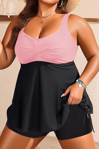 Image of Aqua Eve Women Plus Size Tankini Swimsuit Two Piece Flowy Swimdress Bathing Suits with Shorts