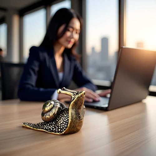 Brass Snail Figurine – Intricately Crafted Antique-Style Decorative Desk Accessory for Office &amp; Home | Indoor/Outdoor Deco