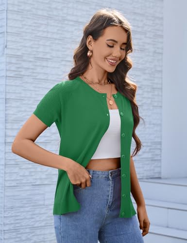 Image of FreshNight Women's 2025 Short Sleeve Cardigan Button Up Hollowed Out Crewneck Shrug Sweaters Knit Sweater Tops Lightweight