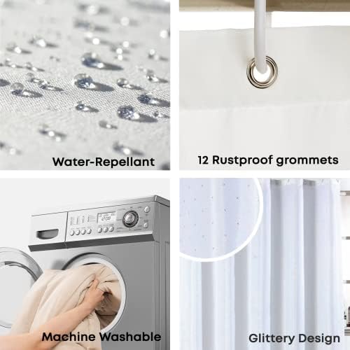 Blue Canyon Diamante Shower Curtains | 100% Polyester Shower Curtain | Anti-Bacterial Surface Treatment | Water Repellent| Weighted Hem | 180 X 180cm | 12 Reinforced Eyelets with Hooks (White)