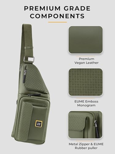 Image of EUME Kinetic Fanny Sling Bag | Waist Bag for Men & Women | Crossbody Waist Pouch with Zippered Compartments & Adjustable Strap | Olive Green