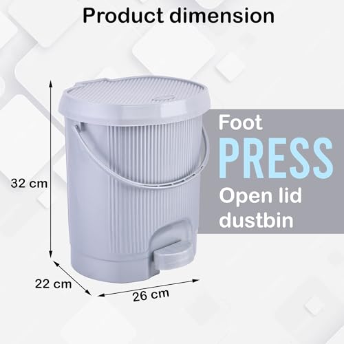 Image of Kuber Industries 2 Pcs Waste Basket for Kitchen 10 Ltr Dustbin with Lid & Removable Inner Bucket | Office, Bathroom Dustbin Garbage Trash Can Pedal Bin | Dust Bins for Home Medium Size | Grey