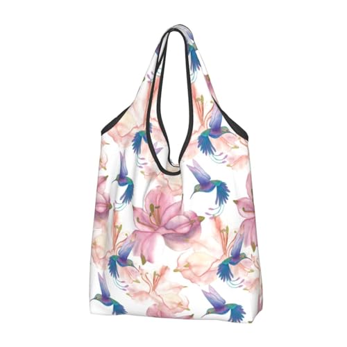 Grands sacs fourre-tout réutilisables motif colibri pour femme et cabas de plage