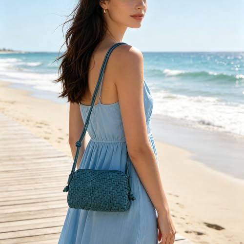 Image of Woven Crossbody Bag for Women,Small Handbag Cute Purse Vegan Leather Handmade Shoulderbag, Summer Tote Bag with Strap