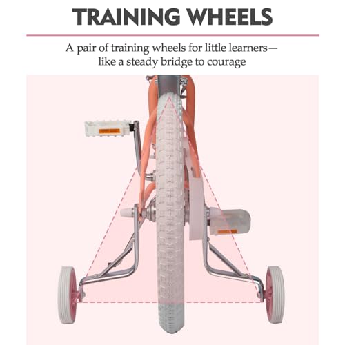 Image of Glerc Petal Girls Bike 12-18 Inch for Ages 2-9, Kids Bike with Training Wheels, Basket & Streamers, Princess Style Kids Bicycle, for Girls