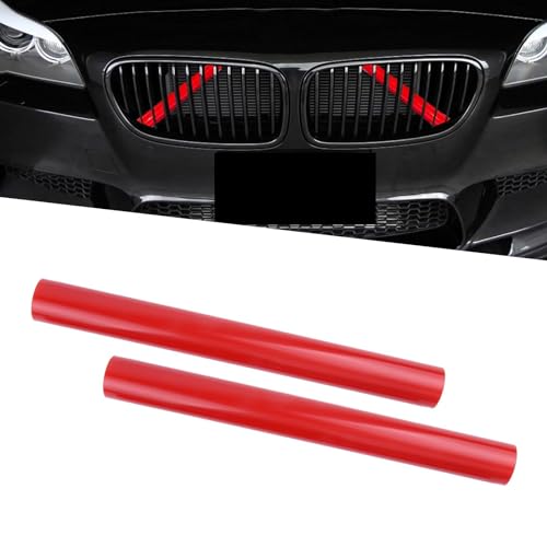 Image of 2 PCS Car Grill Inserts Decorative Strip, 12.99In x 1.18In Waterproof ABS Vehicle Front Grill Covers Wrap, Modification Accessories, Compatible with BMW 3 4 5 6 7 Series X1 X2 X3 X4 X5 (Red)