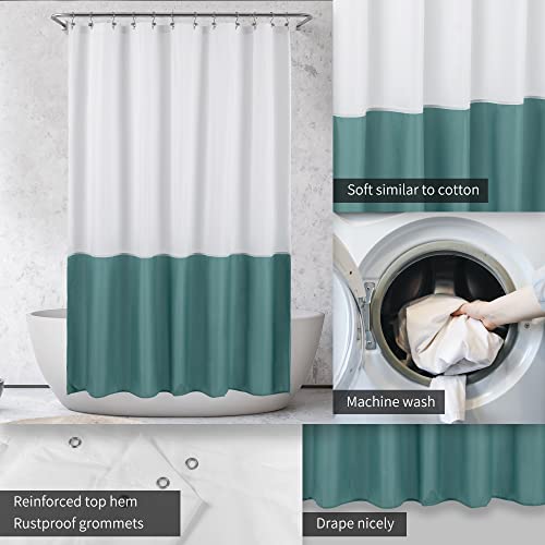 Image of ALYVIA SPRING Waterproof Fabric Shower Curtain or Liner White /Teal, 72x72