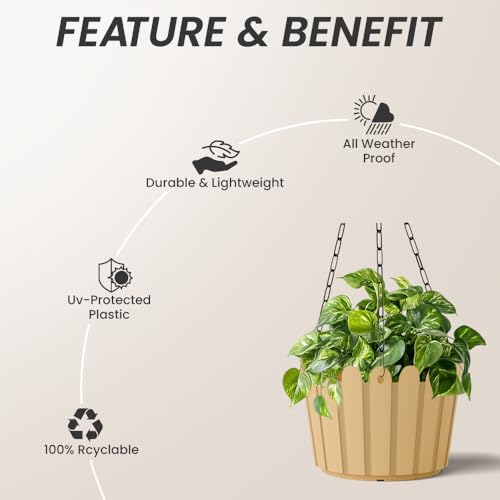 Image of YUCCABE ITALIA SHERA Hanging Fence 8 INCH Planter Pot Plastic Flower Hanging Pots for Home Decoration Sutiable for Indoor and Outdoor (Beige, Pack of 6)