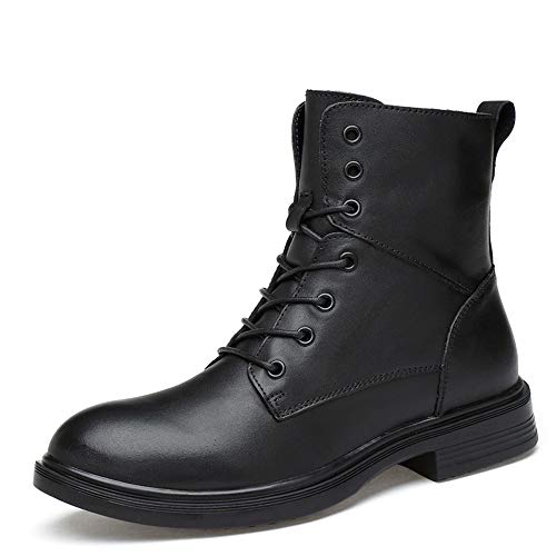 HONGkeke Men's Winter Ankle Military Boots for Men Casual Lace-up Work Combat Boot Oxford Shoes Genuine Leather Antislip Rubber Outsole Durable Fashion (Color : Black, Size : 11 M US)