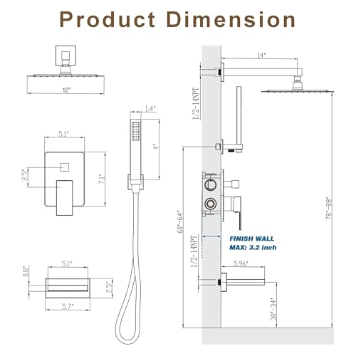 HoliSpa Gold Tub Shower System, All Metal Tub Shower Faucet Set with 12" Rain Shower Head and Handheld Spray combo, Wall Mounted Shower Systems with Tub Spout, Valve and Trim Kit, Brushed Gold by HoliSpa - Used condition - Image 6
