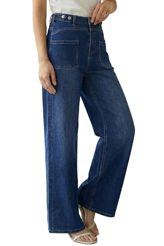 Arach&Cloz Womens Lyocell Cotton Denim Adjustable Waist Stretchy Spring Wide