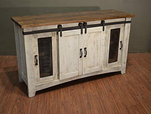 Crafters And Weavers Greenview White 60" Tv Stand/Sideboard/Console Table With Sliding Doors #TOP5