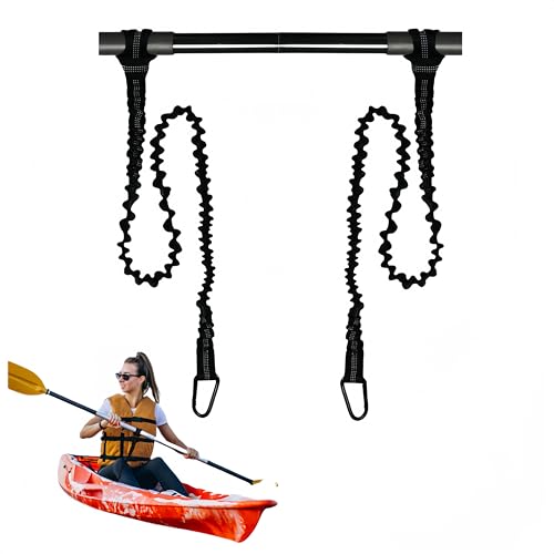 Granmagazz 2 Pezzi Guinzaglio per pagaia per Kayak, Guinzaglio per pagaia, Kayak Paddle Leash, 1.5m Estensibile Kayak Paddle Leash con Moschettone per Canoa, Barca,Kayak (Nero)