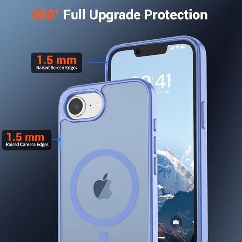 Image of SUPFINE Magnetic for iPhone 17e Case /iPhone 16e Case with Screen Protector (Compatible with MagSafe)(Military Grade Drop Protection) Translucent Matte with Anti-Fingerprint Phone Case,Blue Purple