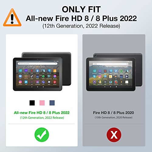 Moko Case Fits All-New H D 8 Inch Tablet (12Th Generation, 2022 Release), Full Body Rugged Hands-Free Viewing Stand Back Cover With Screen Protector, Gray/Pink #TOP1