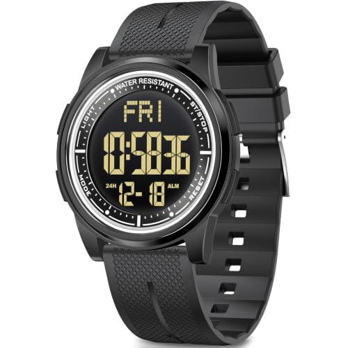 Beeasy Unisex Digital Watch Waterproof with Stopwatch Alarm Countdown Dual Time, Ultra-Thin Super Wide-Angle Display Digital Wrist Watches for Men Women