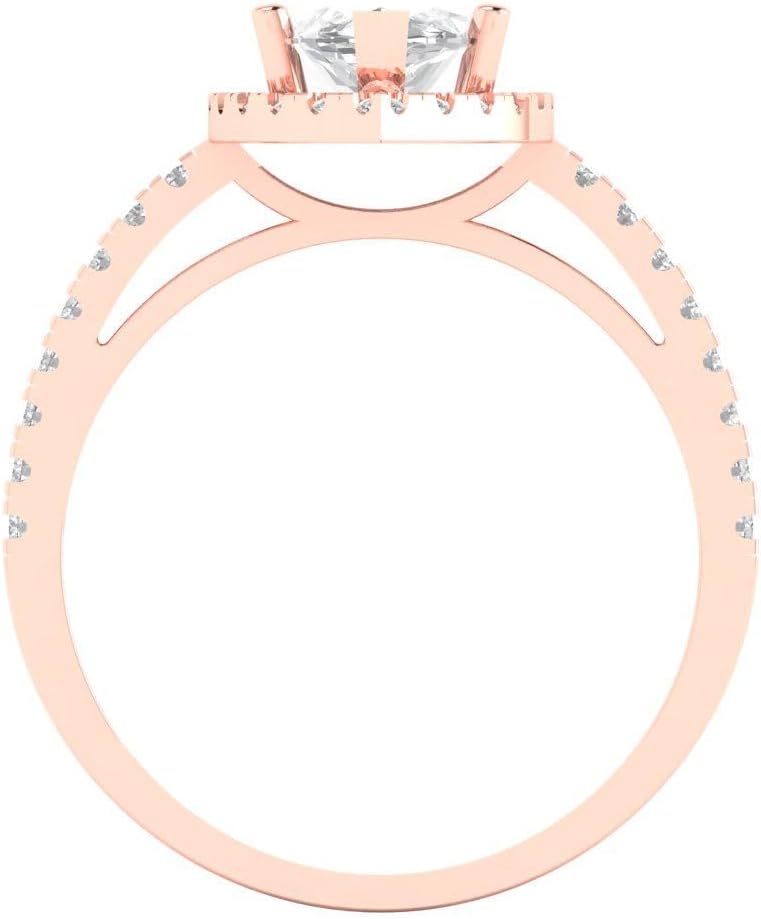 2.38 Ct Brilliant Marquise Cut Clear Simulated Diamond 14K Rose Gold Halo Solitaire with Accents Dainty Statement Ring