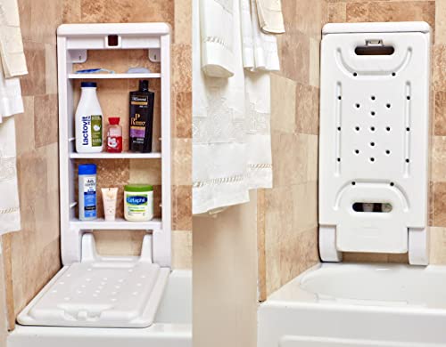Bathtub Bench And Cabinet Anti-Slip Shower Chair And Bathroom Storage, White #TOP23