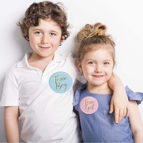 HAPPOW 30 Stück Geschlecht Offenbar Button, Boy or Girl Pin Gender Reveal Rauchbombe, 4.5cm Rund Gender Reveal Pin, für Baby Shower Party Dekoration (Blau Und Rosa)