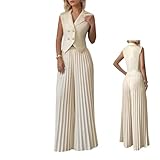 CHINSSXY Conjunto de Chaleco sin Mangas y pantalón Plisado Elegante para Mujer, Traje Formal Casual de Dos Piezas (Beige,...