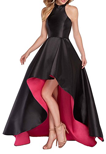 dannifore Black High Neck Short Front Long Back Prom Party Dresses Formal Evening Gown Hot Pink Size 6