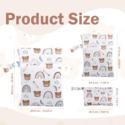 MXTIMWAN 3 Stück Wetbag Kindergarten, wasserdichte Stoffwindeln Nasstaschen, Wiederverwendbare Wet Bag mit Reißverschluss, Wickeltasche Wetbag für Windeln, Badeanzügen, Feuchttücher