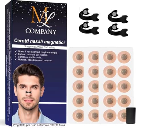 60 Cerotti Nasali Magnetici Antirussamento, Dilatatori Naso con Clip Magnetica per Respirazione Notturna, Sollievo da Russamento e Congestione, Sport