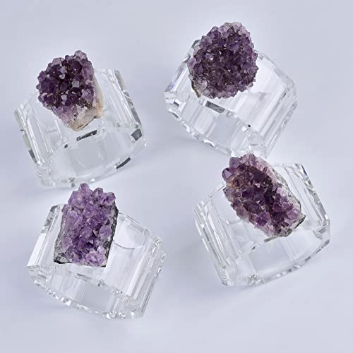 Cnyanfei 4Pcs Amethyst Geode Napkin Rings Natural Purple Crystal Napkin Holders For Dinner Table Decor Octagon Glass Raw Gemstone Home Gift #TOP3