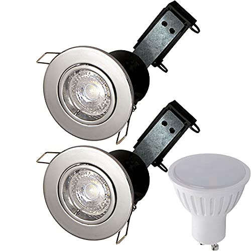 Image of 2X Polished Chrome Fire Rated Downlight GU10 LED Recessed Ceiling Spot Light Downlighter 72mm Cutout 240V 6W Cool White Bulb