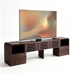 eGenuss TV Lowboard ausziehbar in Nussbaumoptik, moderner TV-Schrank mit Lamellentüren & drehbaren Seitenmodulen, TV Board für Fernseher bis 60 Zoll, Japandi Fernsehtisch mit Stauraum, 162 cm