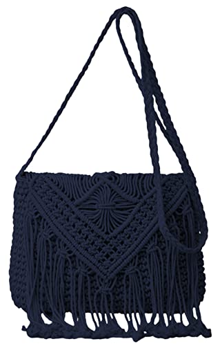 Image of Crossbody Purse for Women Cute Macrame Hobo Satchel Bags Knit Summer Beach Bag Tassels Shoulder Crochet Tote Handbag