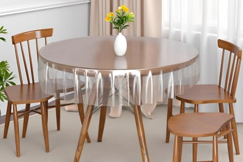 Image of The Furnishing Tree Round Shaped 4 Seater Transparent Table Cover Size 54x54 inches 0.25 mm Thickness Without Lace